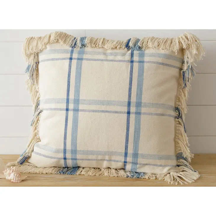 Blue Plaid Fringe Pillow