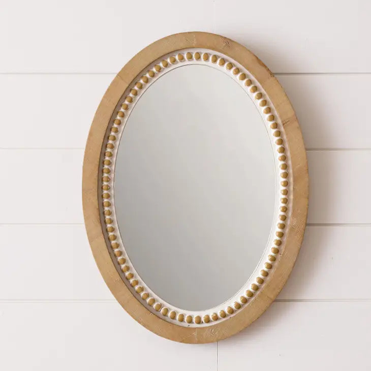 Wood Beaded Oval Mirror