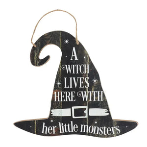 A Witch Lives Here Hanging Halloween Sign