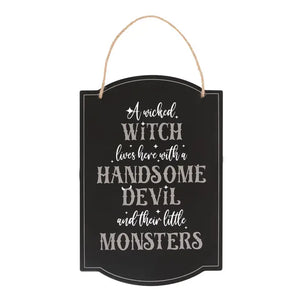 Wicked Witch Family Hanging Halloween Sign