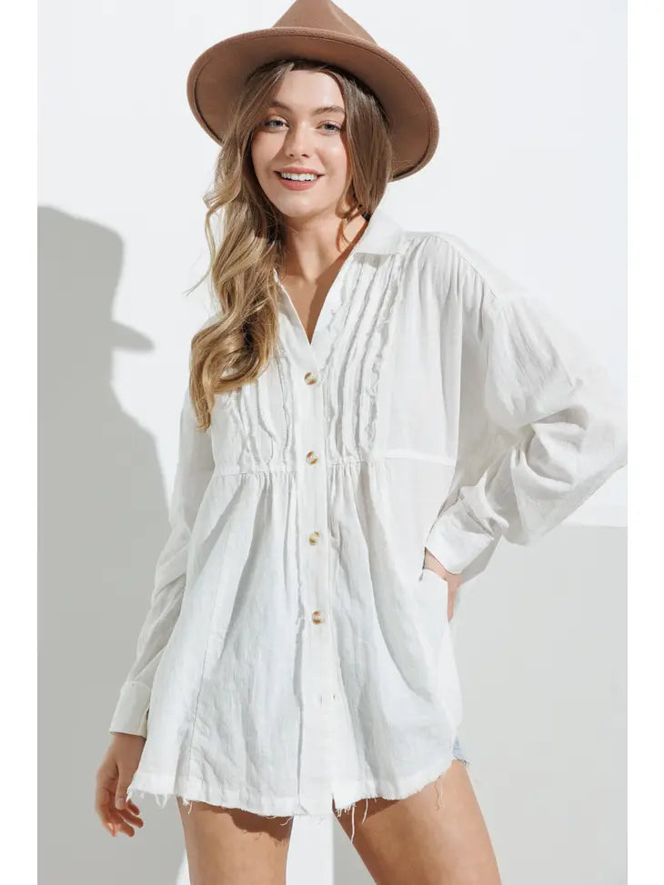 Pleated Button Up Shirt