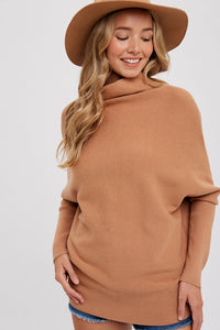 Slouch Neck Dolman Pullover-Toast