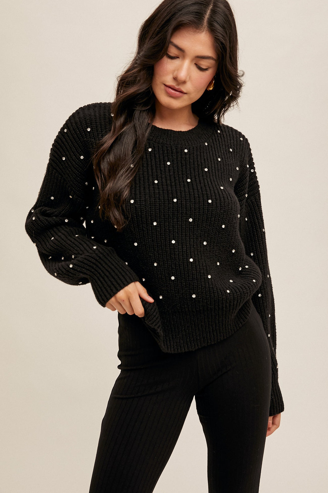 Rhinestone Crew Neck Sweater