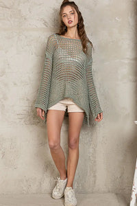 Open Knit Boat Neck Sweater - Green Lilly