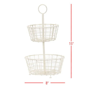 Small Tiered Metal Basket, White