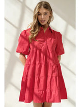 Load image into Gallery viewer, Puff Sleeve Tiered Dress, Red