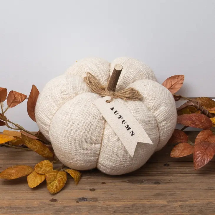 Cream Knit Pumpkin with Fabric Tag, 2 Sizes