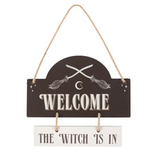 Load image into Gallery viewer, The Witch Is in Hanging Halloween Sign