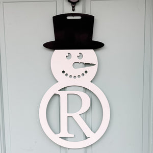 Monogram Snowman Door Hanger