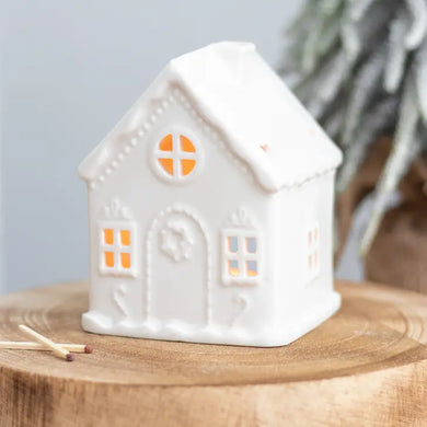 White Christmas Gingerbread House Tealight Candle Holder
