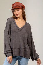 Load image into Gallery viewer, V-Neck Waffle Knit Top-Charcoal