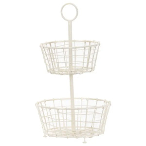 Small Tiered Metal Basket, White