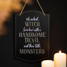 Load image into Gallery viewer, Wicked Witch Family Hanging Halloween Sign