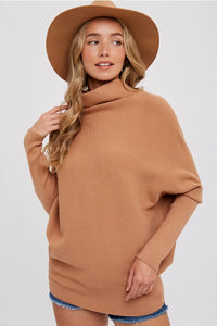 Slouch Neck Dolman Pullover-Toast