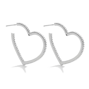 Pave Heart Hoop, Silver