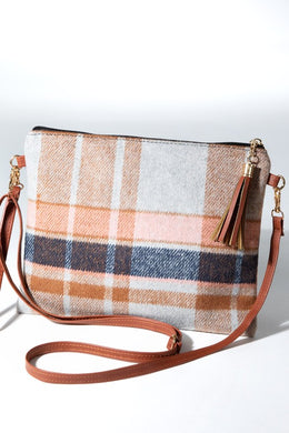 Grey Plaid Crossbody Bag
