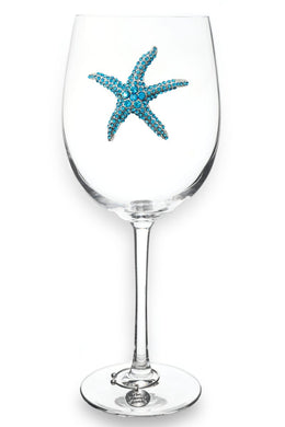 Blue Starfish Jeweled Stemmed Wine Glass