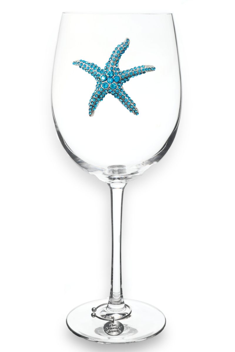 Blue Starfish Jeweled Stemmed Wine Glass