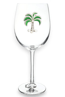 Green Diamond Palm Tree Jeweled Stemmed Wine Glass