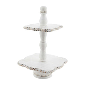 White Beaded 2 Tier Tray
