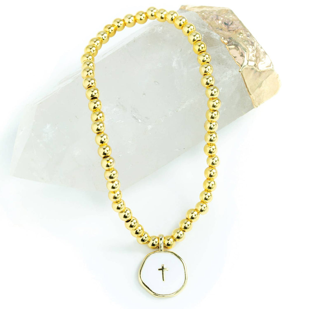 Tiny Cross Bracelet, White