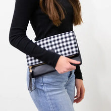 Load image into Gallery viewer, Fold Over Clutch - Black &amp; White Buffalo Check