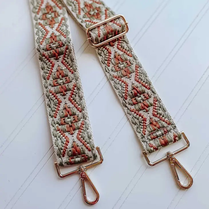Willow Pattern Guitar Strap, Tan