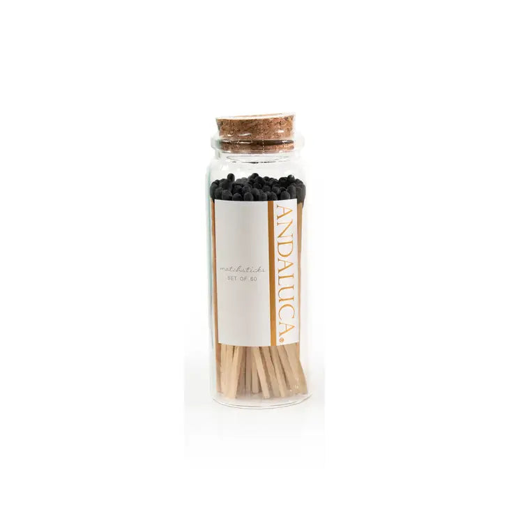 Glass Jar of 60 Wooden Matches, Black