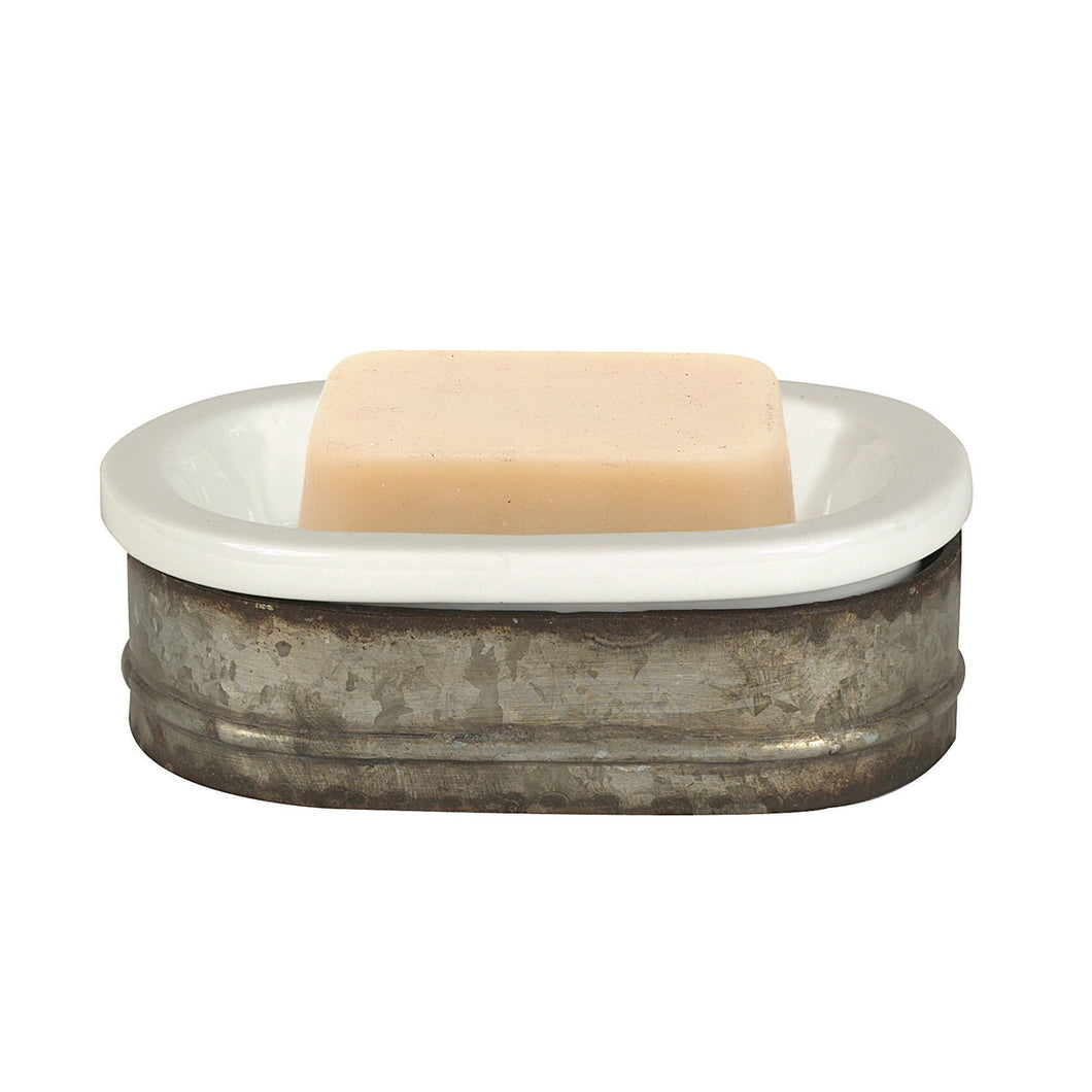 Galvanized Metal and Stoneware Soap Dish
