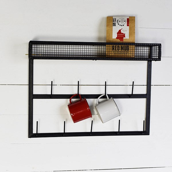 Tin Wall Mug Rack & Shelf