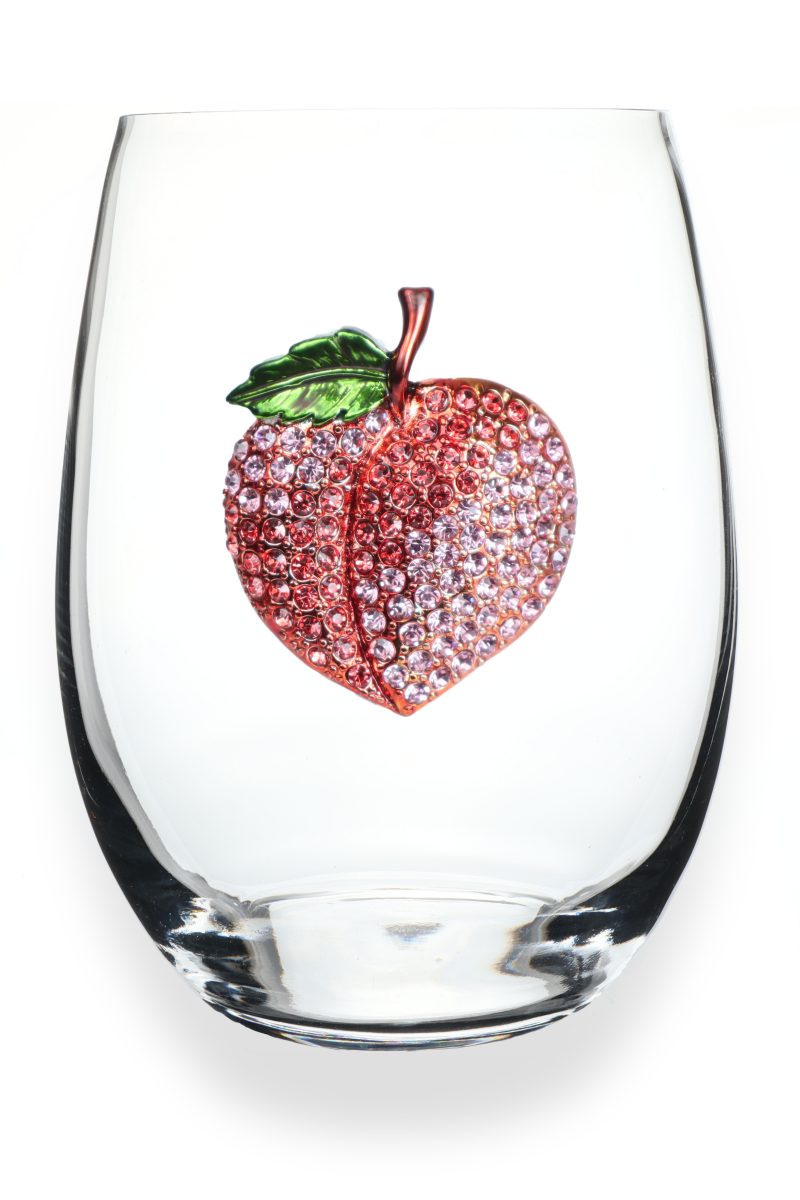 Peach Jeweled Stemless Wine Glass