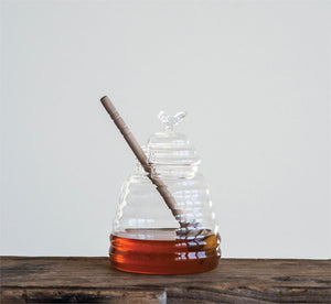 Glass Honey Jar w/Wood Honey Dipper