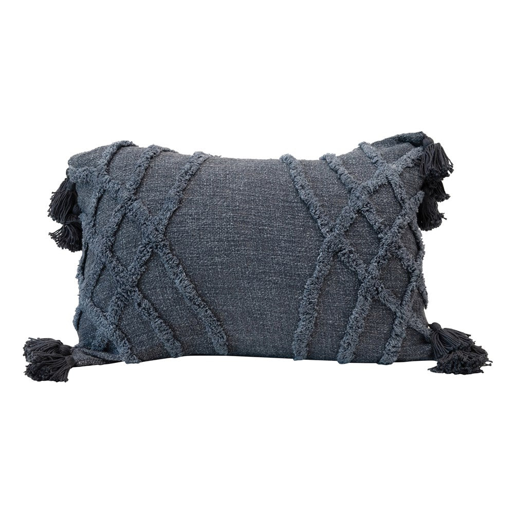 Chevron & Tassel Lumbar Pillow, Blue