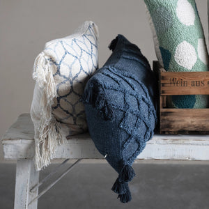 Chevron & Tassel Lumbar Pillow, Blue