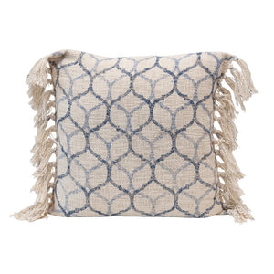 Stonewashed Ogee Pattern Pillow, Blue & Cream