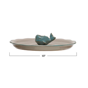 Stoneware Plate with Whale Toothpick Holder