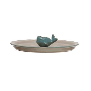 Stoneware Plate with Whale Toothpick Holder