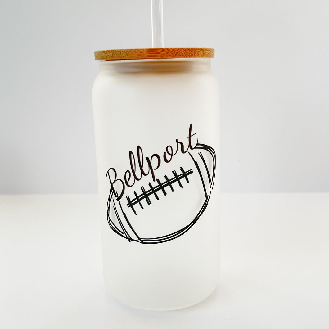 Bellport Football Frosted Can Glass