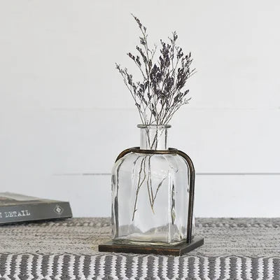 Short Glass & Metal Vase Stand