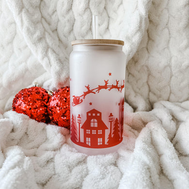 Here Comes Santa Claus Frosted Can Glass